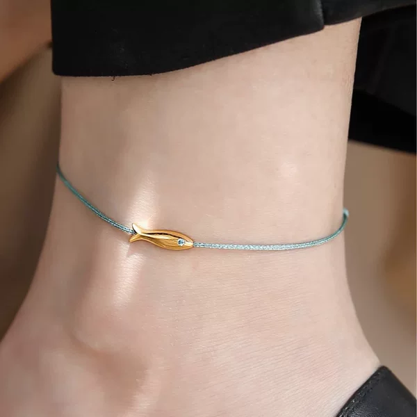 New French Niche Design Blue Silk Thread Braided Retro Golden Koi Fish Simple Ultra-Fine Anklet Anklet