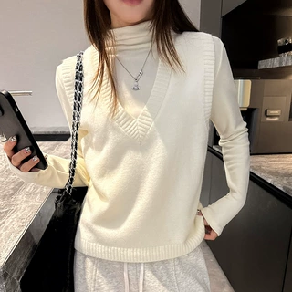 工厂v领无袖针织马甲背心女秋冬基础百搭韩系正肩宽松内搭上衣