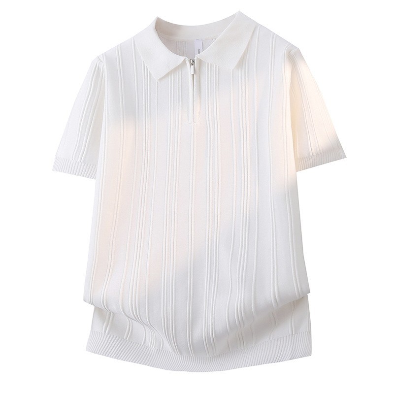 Polo camiseta de punto camiseta de manga corta hombre solapa media cremallera rayas viejas camisetas de hielo de viento de verano fábrica transfronteriza al por mayor