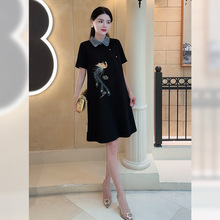 新中式国风黑色刺绣连衣裙女夏2024新款洋气显瘦高端精致气质裙子