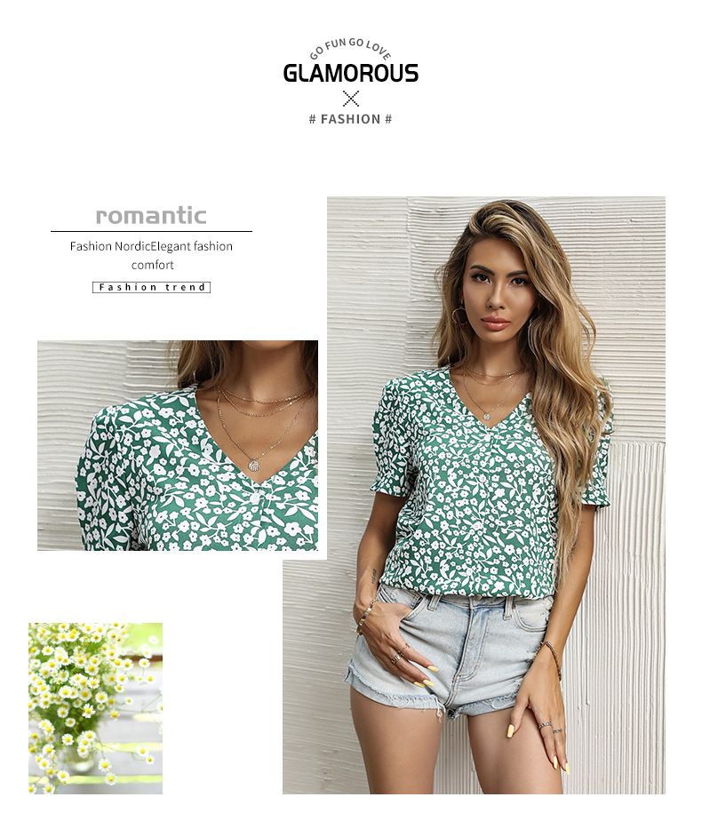 Camiseta de gasa de manga corta con estampado floral NSDMB102888