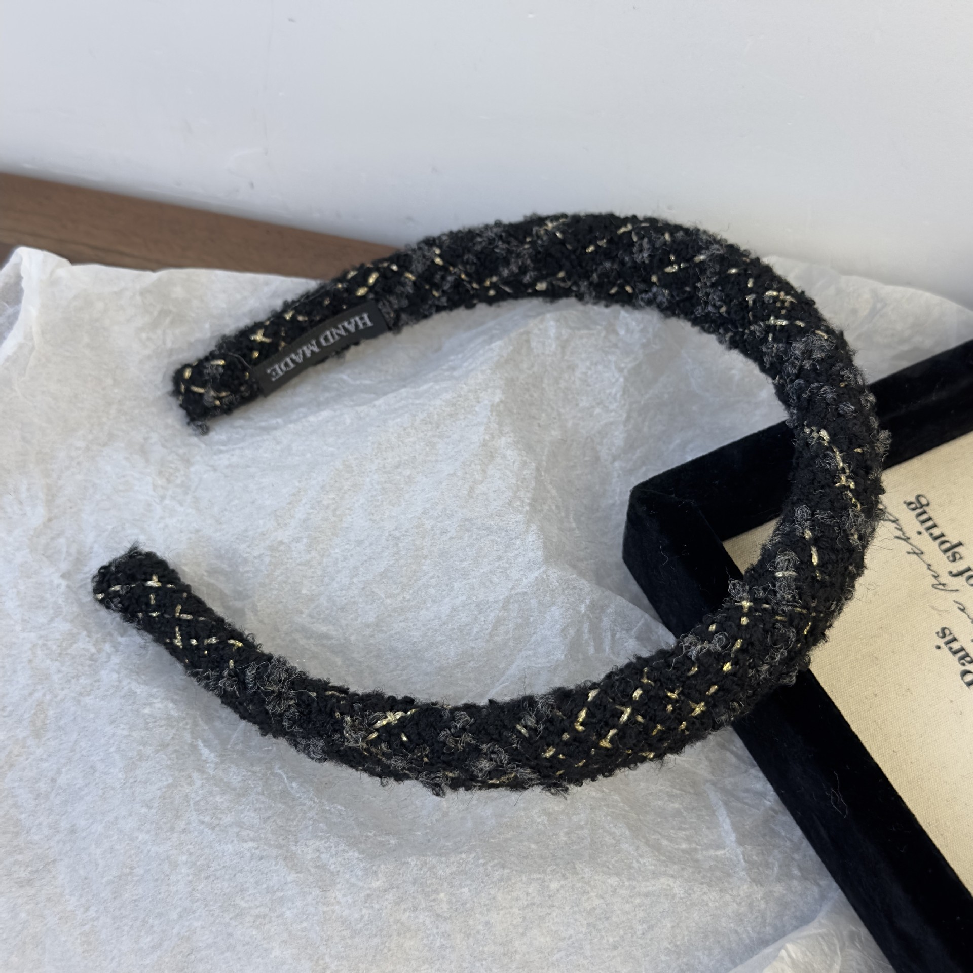 Fascia per capelli scozzese in stile retrò francese 2023 nuova fascia per capelli autunno e inverno spessa in lana con teschio alto e forcina per capelli di alta qualità_voghion.com