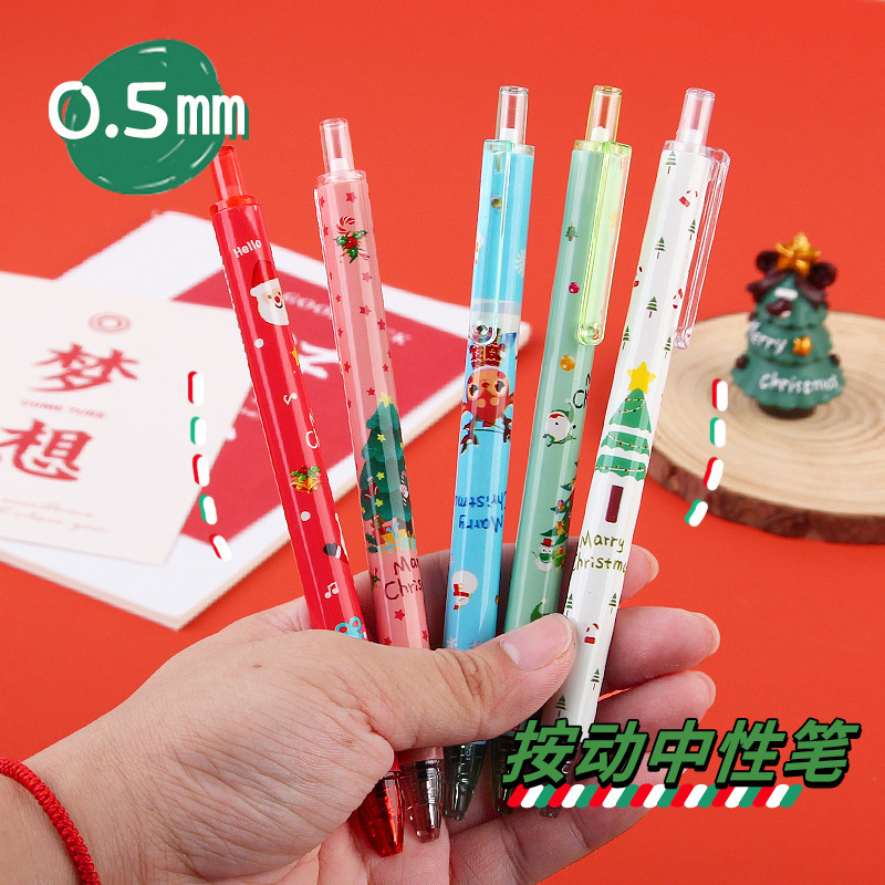Cartoon Christmas Spring-Activated Pen High-Quality Student Creative Black Pressure Pen Signature Pen Christmas Gift Wholesale