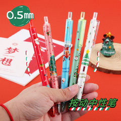 Cartoon Christmas Spring-Activated Pen High-Quality Student Creative Black Pressure Pen Signature Pen Christmas Gift Wholesale