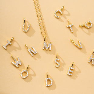 S925 Sterling Silver Your Name Cross-Border Full of Diamonds 26 English Letters Sterling Silver Pendant Versatile Necklace Clavicle Chain