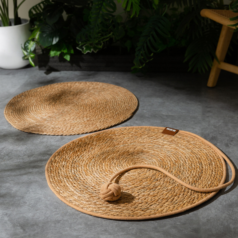 Cojín de hierba natural para gatos, cuatro estaciones, tablero de agarre para gatos tejido de ratán redondo, almohadilla de agarre, sin caspa, suministros de juguete para gatos para mascotas