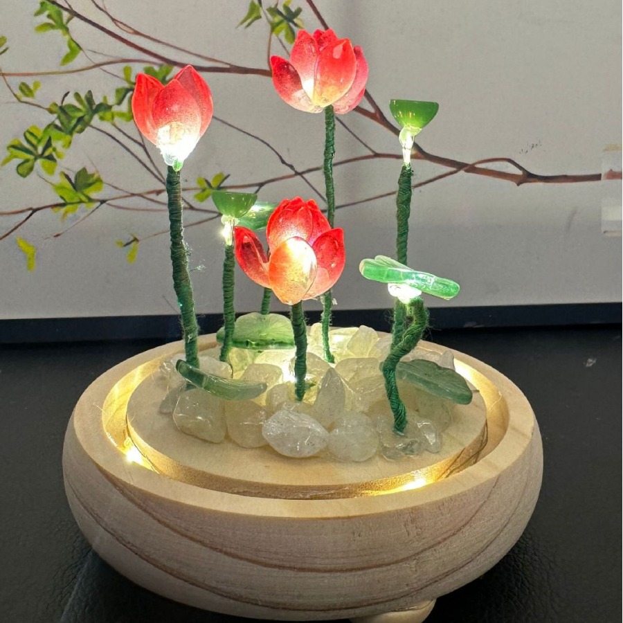 Lámpara de noche de loto acristalada DIY material de loto embalaje decoración adornos amigos regalos de cumpleaños día de San Valentín hechos a mano