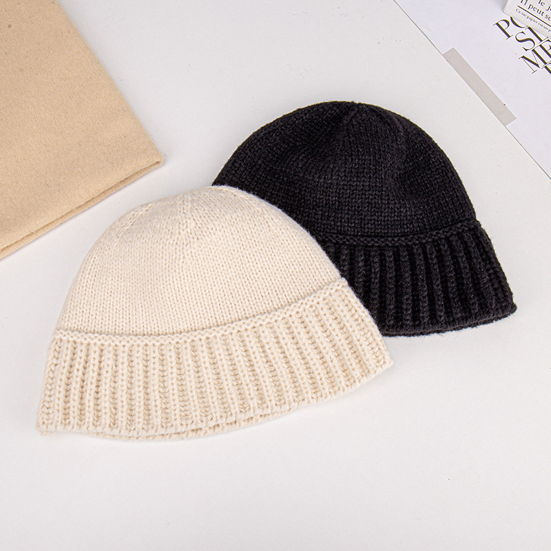 秋冬季純色針織帽子女大頭圍遮臉顯臉小毛線帽圓頂時尚羊毛水桶帽