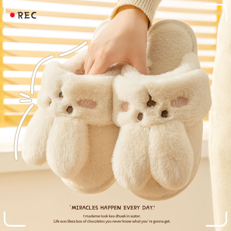 Zapatillas de algodón domésticas de invierno para mujeres pedalear sensación interior de tela de peluche de fondo grueso para la pareja de dibujos animados cálidos