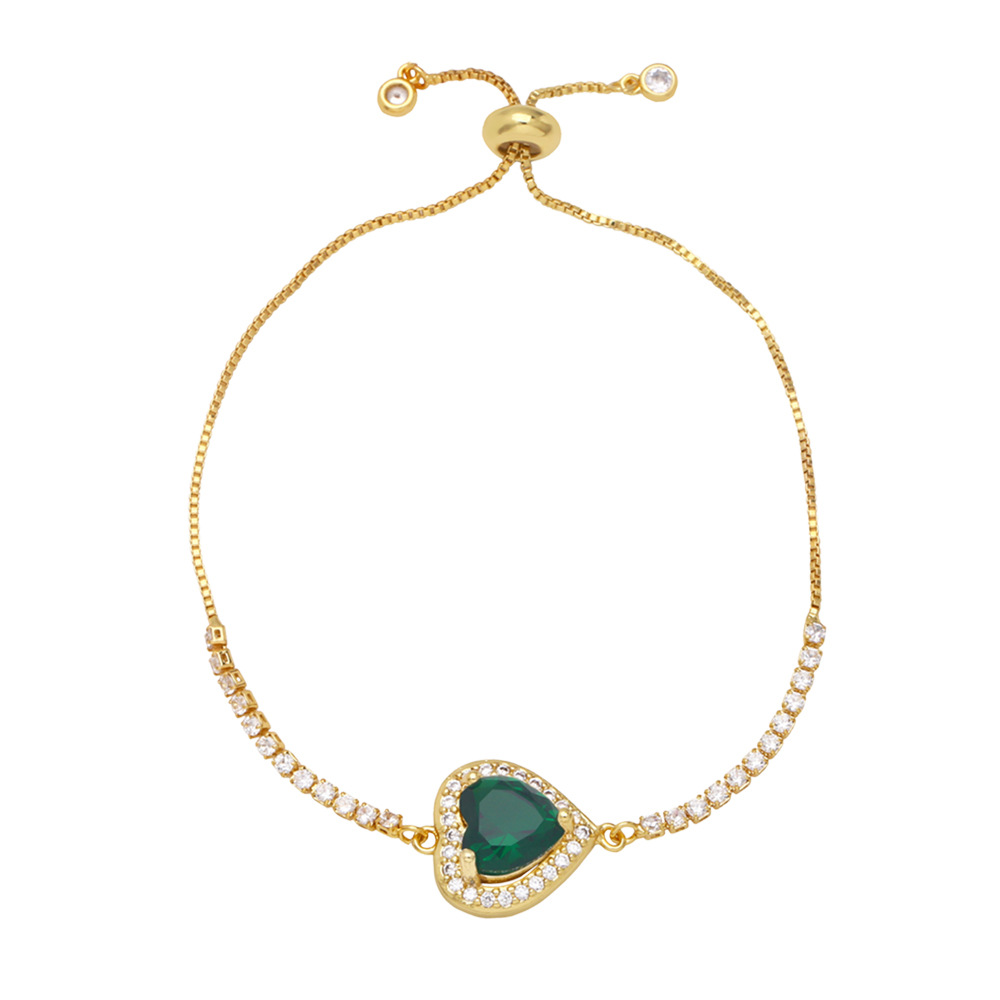 Fashion Zircon Pull Adjustable Geometric Heart-Shaped Copper Bracelet