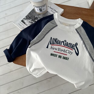 2025 Kidsren's Contrasting Color Bottoming Shirt Korean Style Boys' Long-Sleeved T-Shirt New Baby Pullover Spring & Fall One Piece Drop Shipping