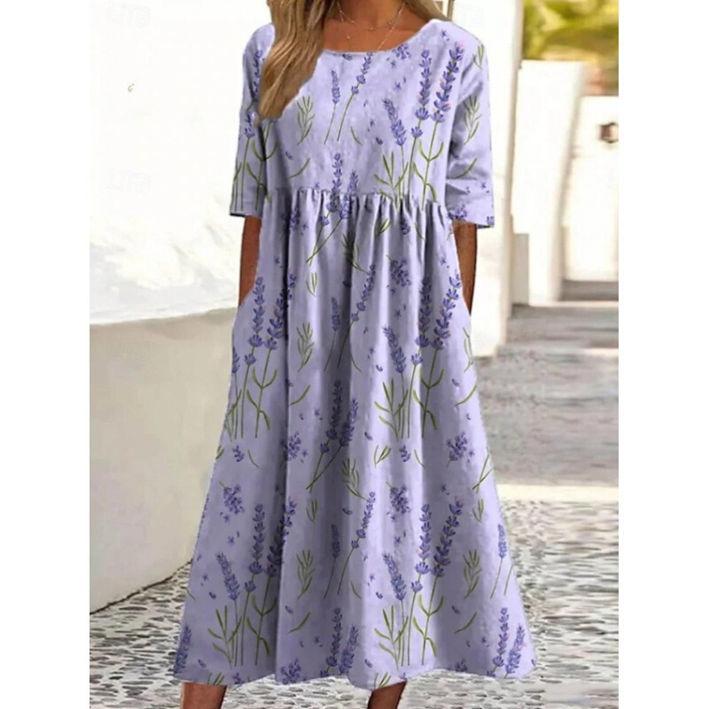 European and American Fashion Cross-Border New Casual Vacation Pocket Print Long Dress Pullover Women's Short-Sleeve Dress European and American Fashion Cross-Border New Casual Vacation Pocket Print Long Dress Pullover Women's Short-Sleeve Dress