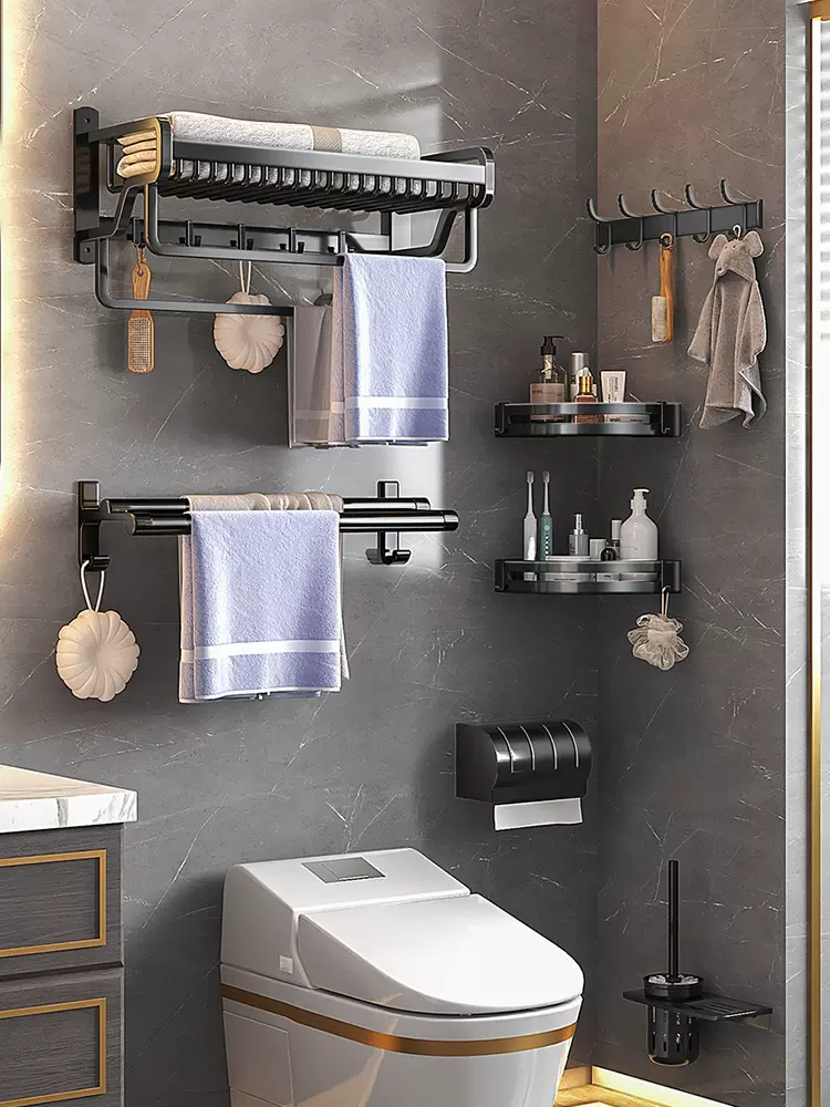 毛巾架卫生间免打孔浴室置物架套装大礼包壁挂架浴巾架双杆酒店专