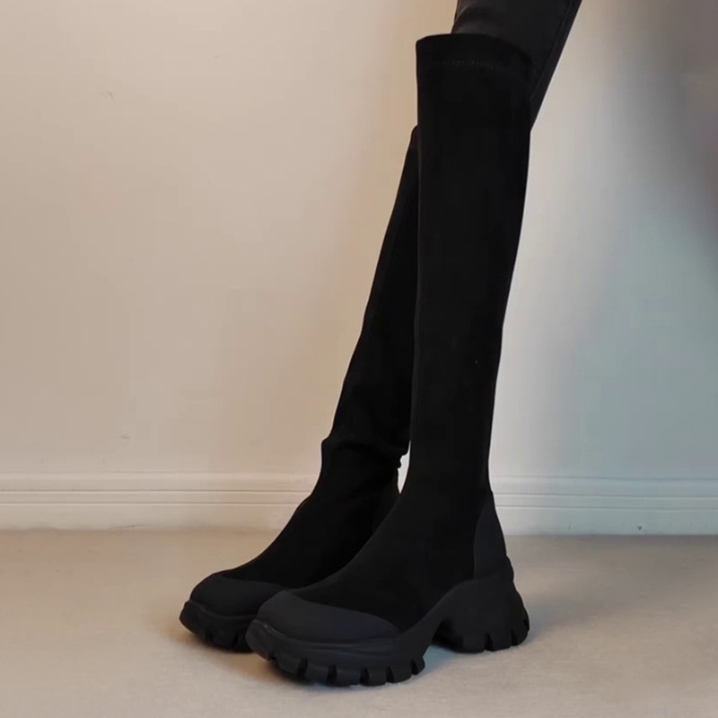显瘦版~时尚圆头百搭显瘦小众弹力靴简约女通勤气质小众蛇口靴子|undefined