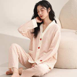 棉质睡衣女春秋季和服领开衫长袖2023年新款套装秋季两件套家居服