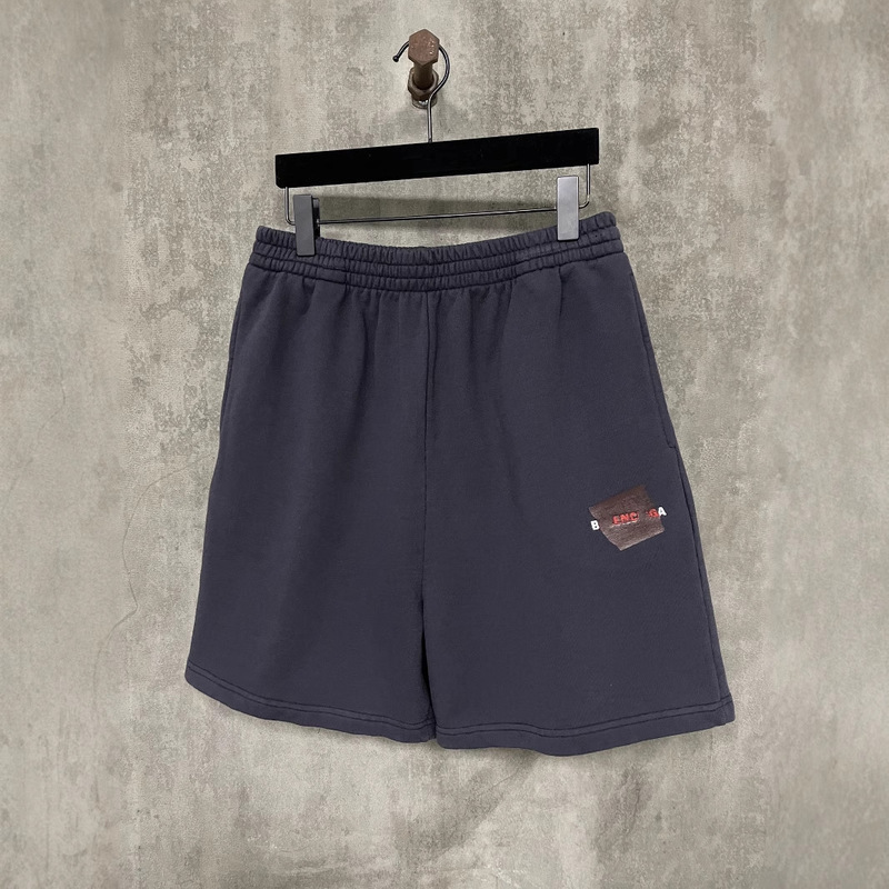 Correct Version of Summer New Paris B Brand Red Tape Letter Embroidery Casual Shorts Sweatpants Five-Point Pants for Men and Women