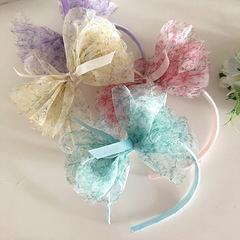 新款田園風甜美碎花雪紡蝴蝶結兒童女寶發箍頭扣發卡髮飾頭飾
