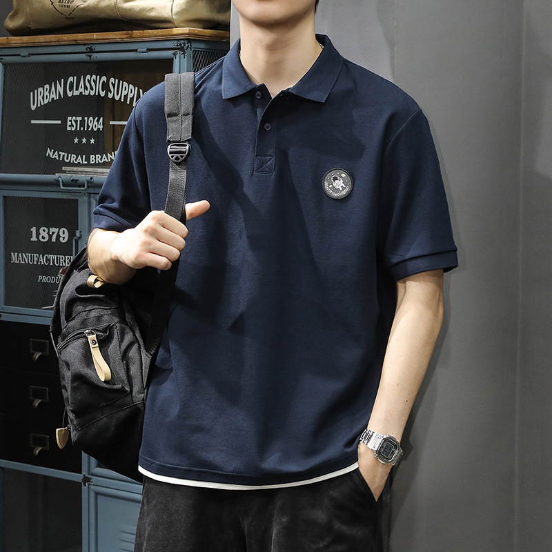男性のゆったりした大きいサイズのアメリカの夏の重いポンドの偽の2つのpoloシャツの半袖のtシャツの潮のブランドの襟の半袖のポールのシャツ|undefined