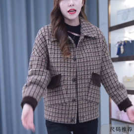 加绒加厚外套女春秋2026年新款韩版英伦风毛呢宽松显瘦休闲小西服
