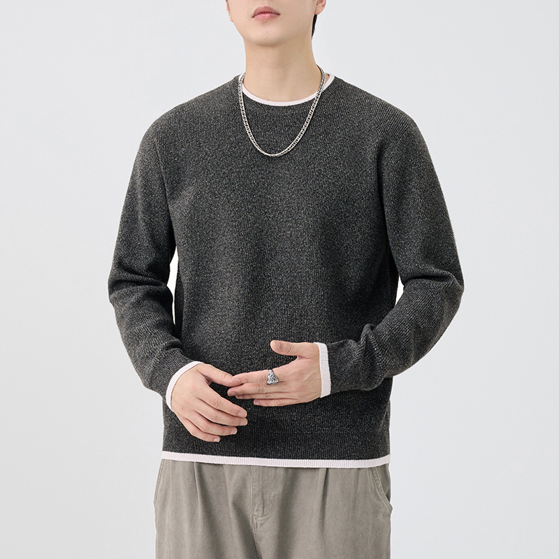 2025 invierno nuevo pesado americano suéter retro marca de moda masculina suelta simple jersey gris oscuro stock