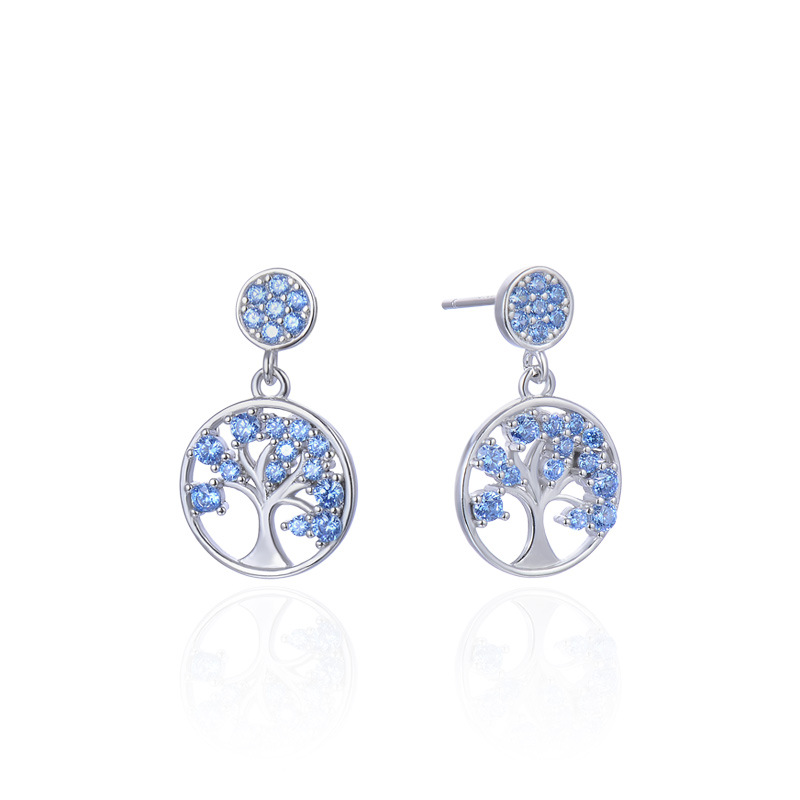 Europa y América transfronteriza Mori vida árbol pendientes S925 plata esterlina con incrustaciones de circón pendientes femeninos nicho diseño pendientes redondos