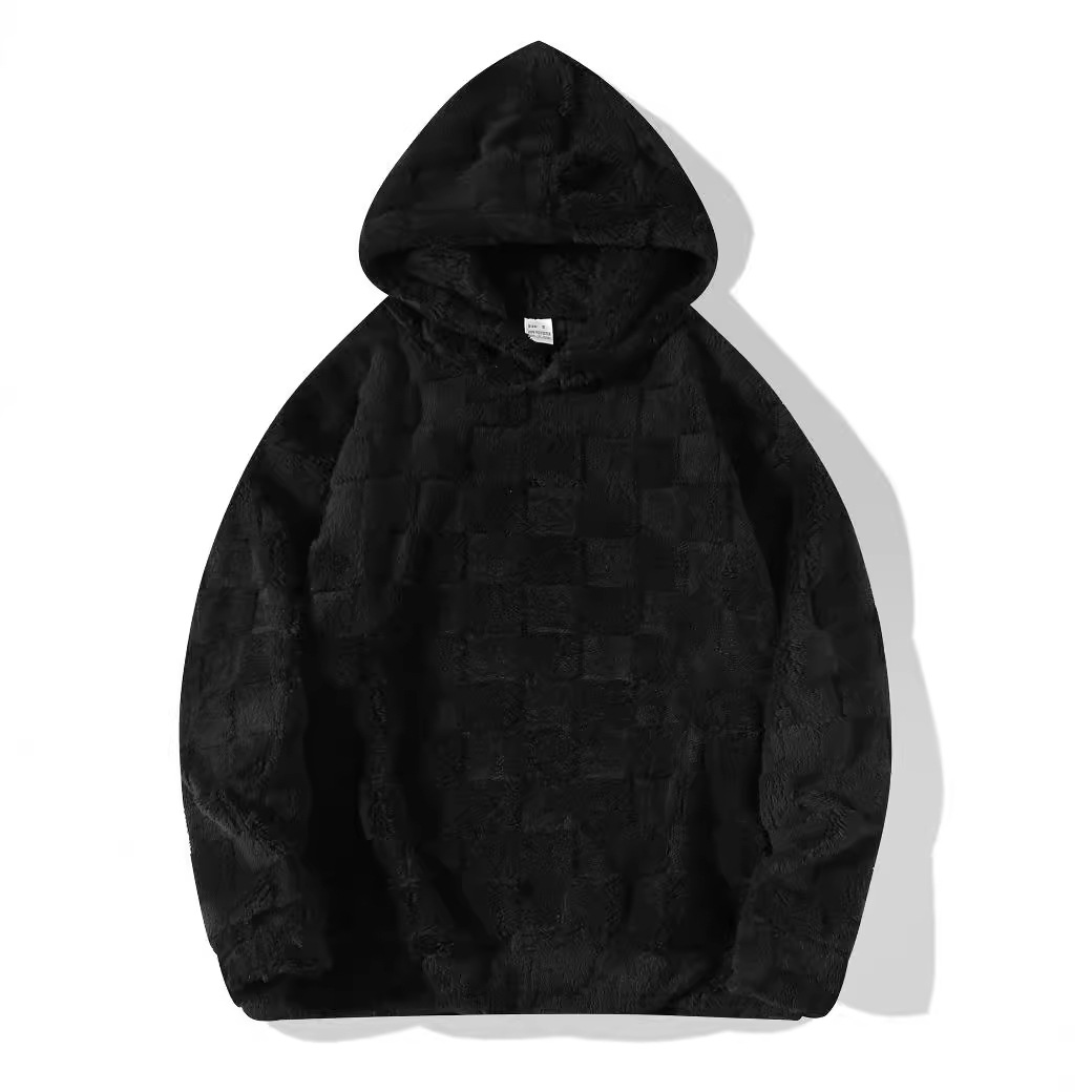 Men's Clothing hot selling plaid loose hooded sweatshirt winter coral fleece casual large size outerwear for men_voghion.com