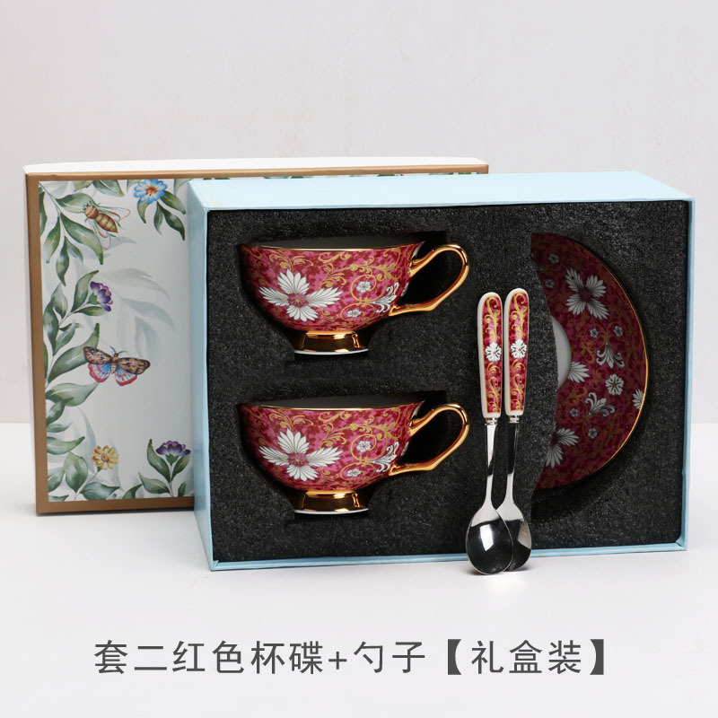Juego de té de la tarde de lujo ligero de estilo europeo traje perfumado taza de café y platillo de cerámica de china de hueso de alta gama