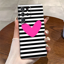 TEUM站专供创意条纹爱心适用三星GalaxyS24手机壳S22/S23精孔菲林