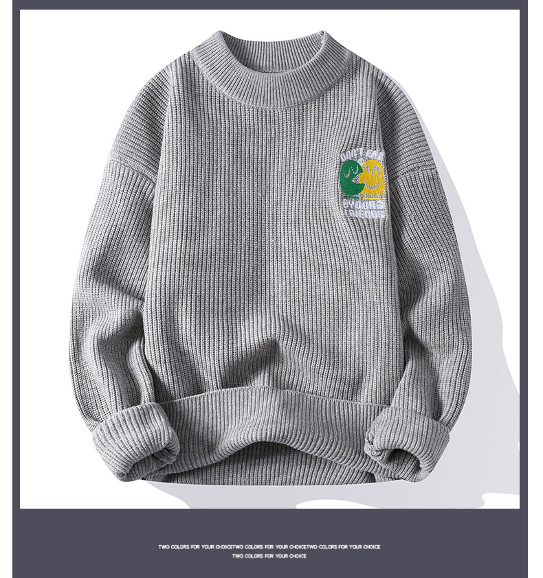 Men's Round Neck Knitted Sweater Solid Colour Casual Pullover_voghion.com