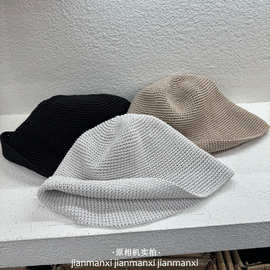 进口和纸棉混纺春夏针织渔夫帽子女可卷边圆顶出游日系简约遮阳帽