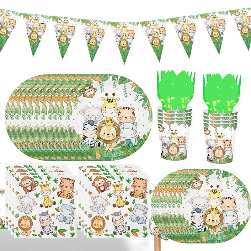 Cross Border Jungle Animal Birthday Party Decoration Zoo Party Supplies Paper Tray Paper Tissue Paper Cup Tablecloth Triangle Cross Border Jungle Animal Birthday Party Decoration Zoo Party Supplies Paper Tray Paper Tissue Paper Cup Tablecloth Triangle