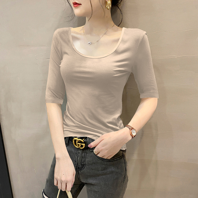 モーダルミッドスリーブTシャツレディース5分袖インナーレイヤリングシャツ2025春新作5分袖薄手トップス半袖|undefined