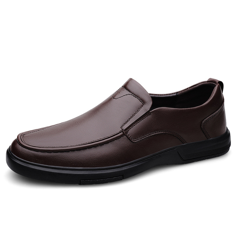 2023 Winter new men's loafers first layer cowhide slip-on middle-aged dad leather shoes breathable casual shoes