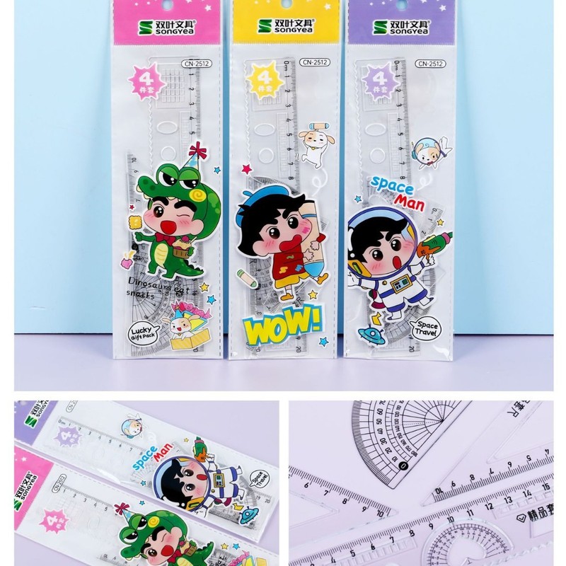 漫画かわいい定規セット 4 ピース小学生文具セット学用品定規三角板分度器卸売|undefined