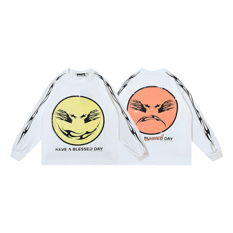 Hellstar アメリカのトレンディなハイストリートレトロウォッシュ加工プリントストリートロックスウェットシャツ長袖 Tシャツ男性と女性のトップス|undefined