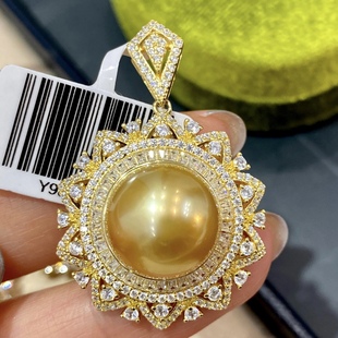 Large size 13-14mm natural pearl pendant freshwater round thick gold bead necklace sunflower temperament