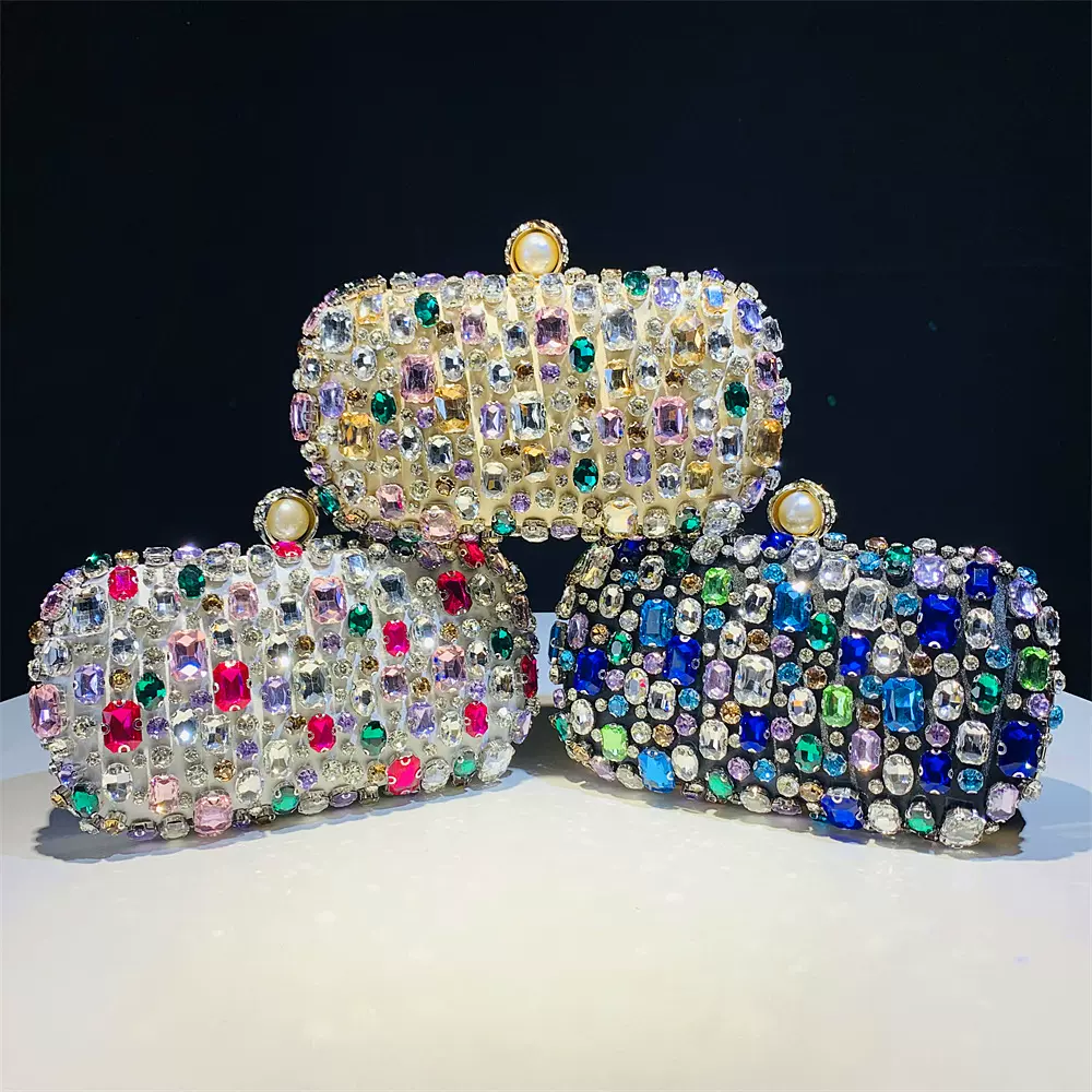 恒美手工满钻镶钻晚宴包 女士手拿包 高级感盒子包