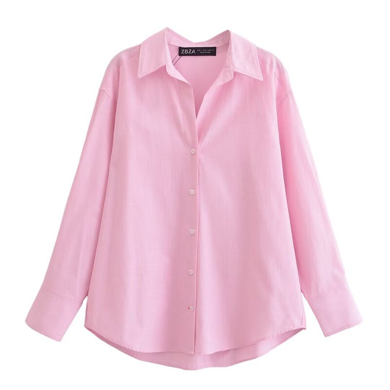 AliExpress 2025 New Style Powder Striped Shirt European and American Style Women's Loose Casual Long Sleeve Lapel Poplin Sunscreen Shirt