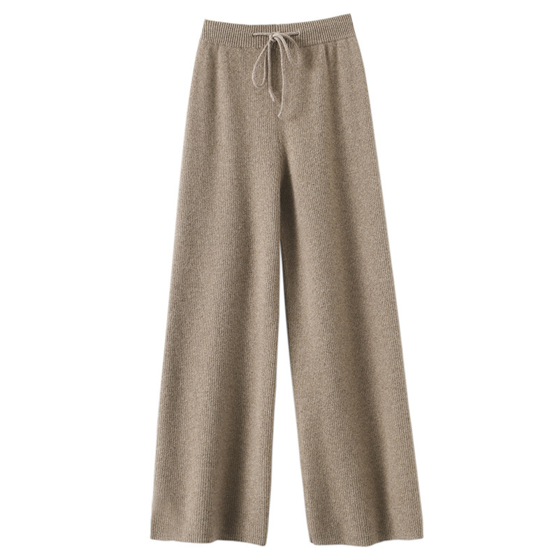 25 New High-Waisted Wool Wide-Leg Knit Pants for Women, Slimming, Petite, Striped, Straight-Leg, Loose Casual Pants