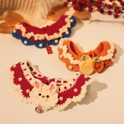 Pet Cute Collar Accessory Plush Golden Shaded Cat Neck Hang Collar Necklace Accessory Cats Knitted Scarf Supply