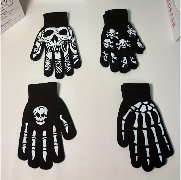 Halloween Performance Gloves, Ghost Festival Bone Print Gloves, Decorative Prank Gloves for Adults and Children
