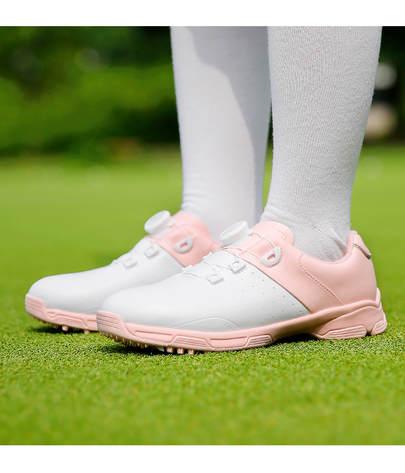 Giày golf nữ PGM chống nước dây buộc núm đế đàn hồi cao — XZ298-Trắng hồng chi tiết 10