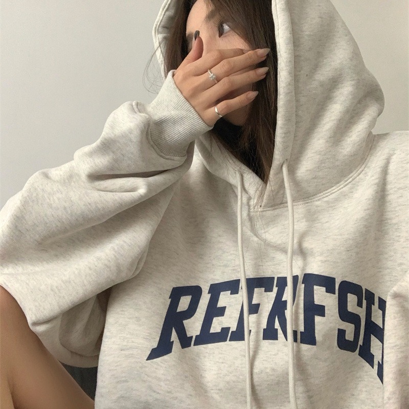 [Venta al por mayor transfronteriza] American retro 2023 nuevo Harajuku suéter forrado de lana con capucha estudiante suelta top