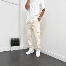 美式牛仔米白休闲直筒宽松工装口袋男士牛仔裤实拍