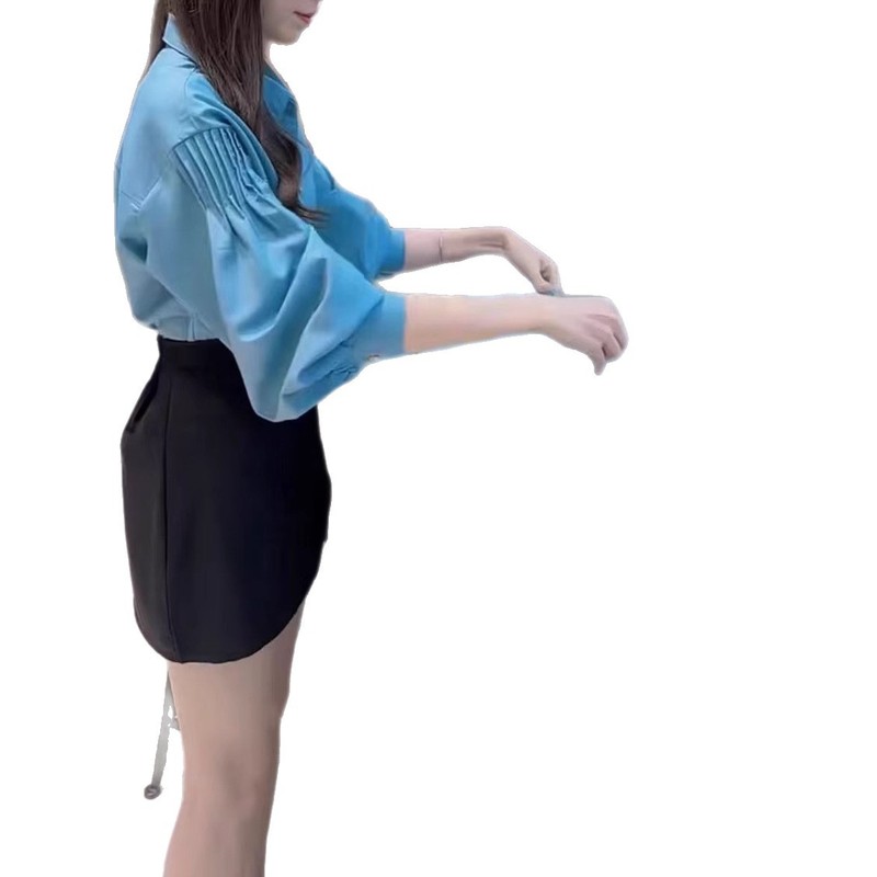 25896新大爱美依缘2025秋季新款高端长袖翻领衬衫高腰半身短裙女|undefined