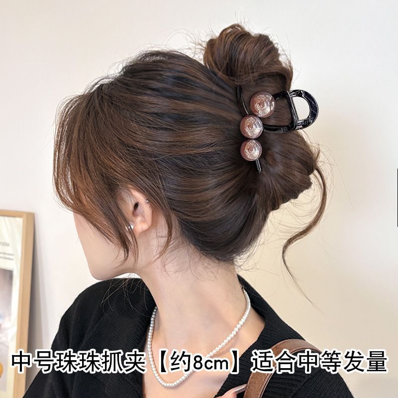 花朵女鲨鱼夹轻奢夹子亚克力撞色抓夹后脑勺发抓高质量小众发卡子|undefined