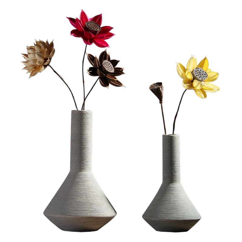 Nuevo chino creativo cepillado llano quema florero de cerámica flor seca arreglo Sala decoración suave adornos