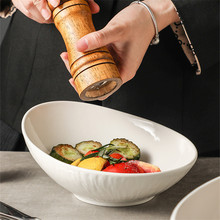 酒店餐厅沙拉碗斜口碗创意菜盘特色陶瓷异形意境菜碗汤碗甜品碗