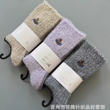 秋冬日本西太后土星刺绣袜子纯色中筒女袜加厚双针羊毛潮牌堆堆袜