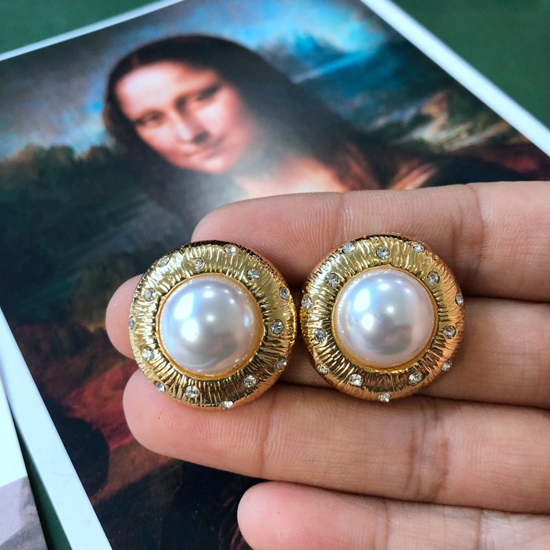 Retro Pearl Inlaid Rhinestone Baroque Geometric Alloy Stud Earrings display picture 4